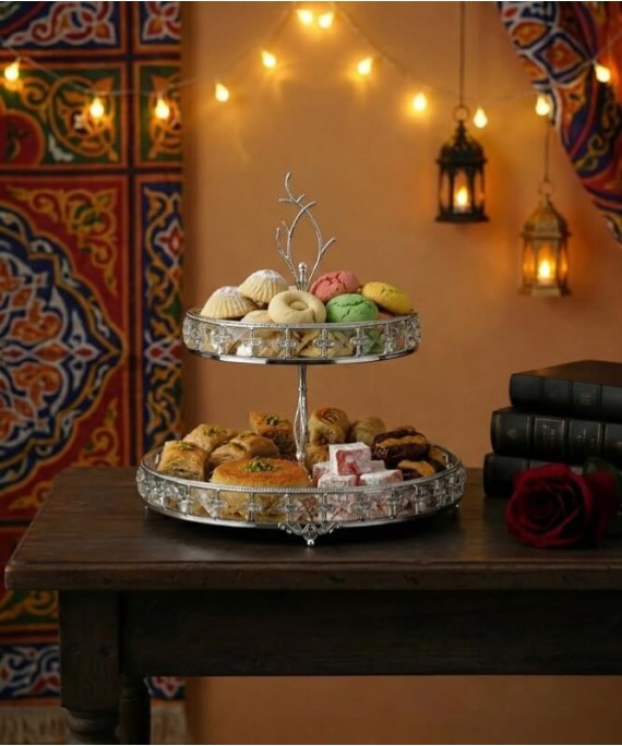 SILVER DOUBLE-LAYERED CRYSTAL SERVING DISH 18-25cm